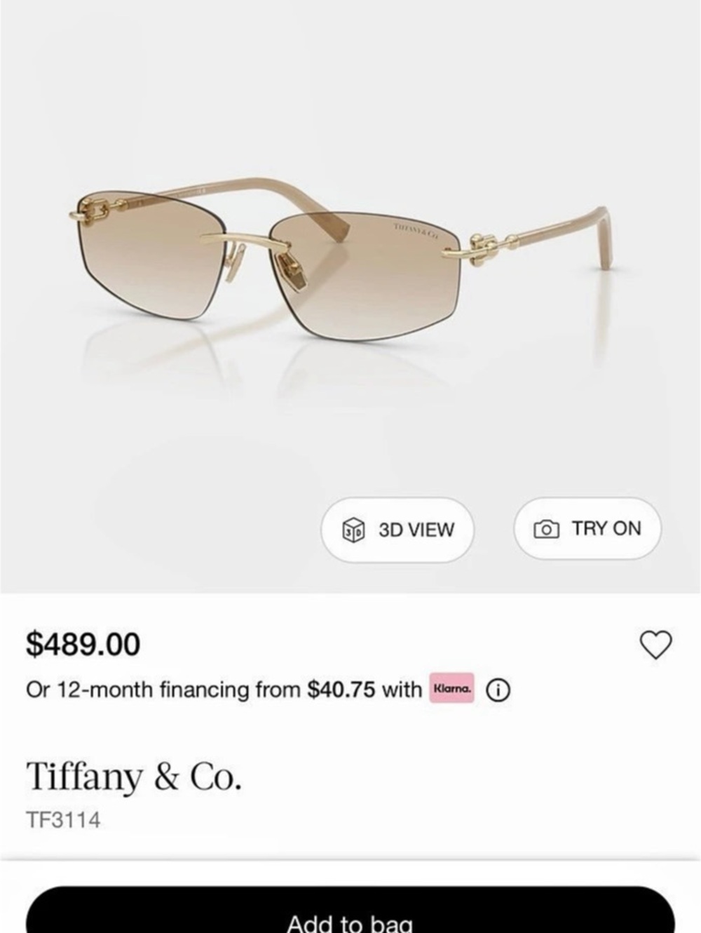 Tiffany & Co. HardWear Geometric Sunglasses TF3114. Rimless Sunglasses